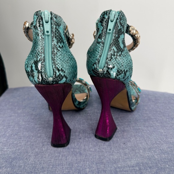 Betsy Johnson Emani 8M Rhinestone Snake Print Heels Square Toe Ankle Strap Prom - Picture 3 of 9